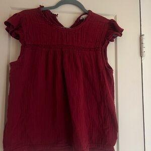Lucky Brand Wine Red Ruffled Neck Peasant Top